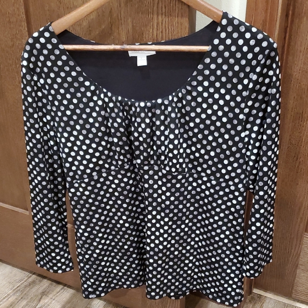 Charter Club Black and White Ruched Fitted Blouse